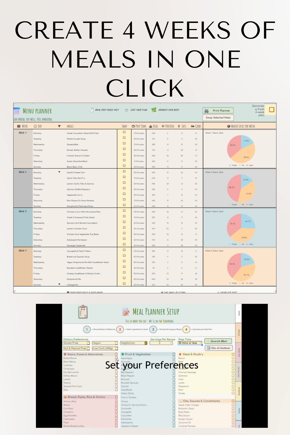 Automated Digital Meal Planner | Google Sheets Meal Planner, Recipe Planner, Shopping List & Pantry Tracker