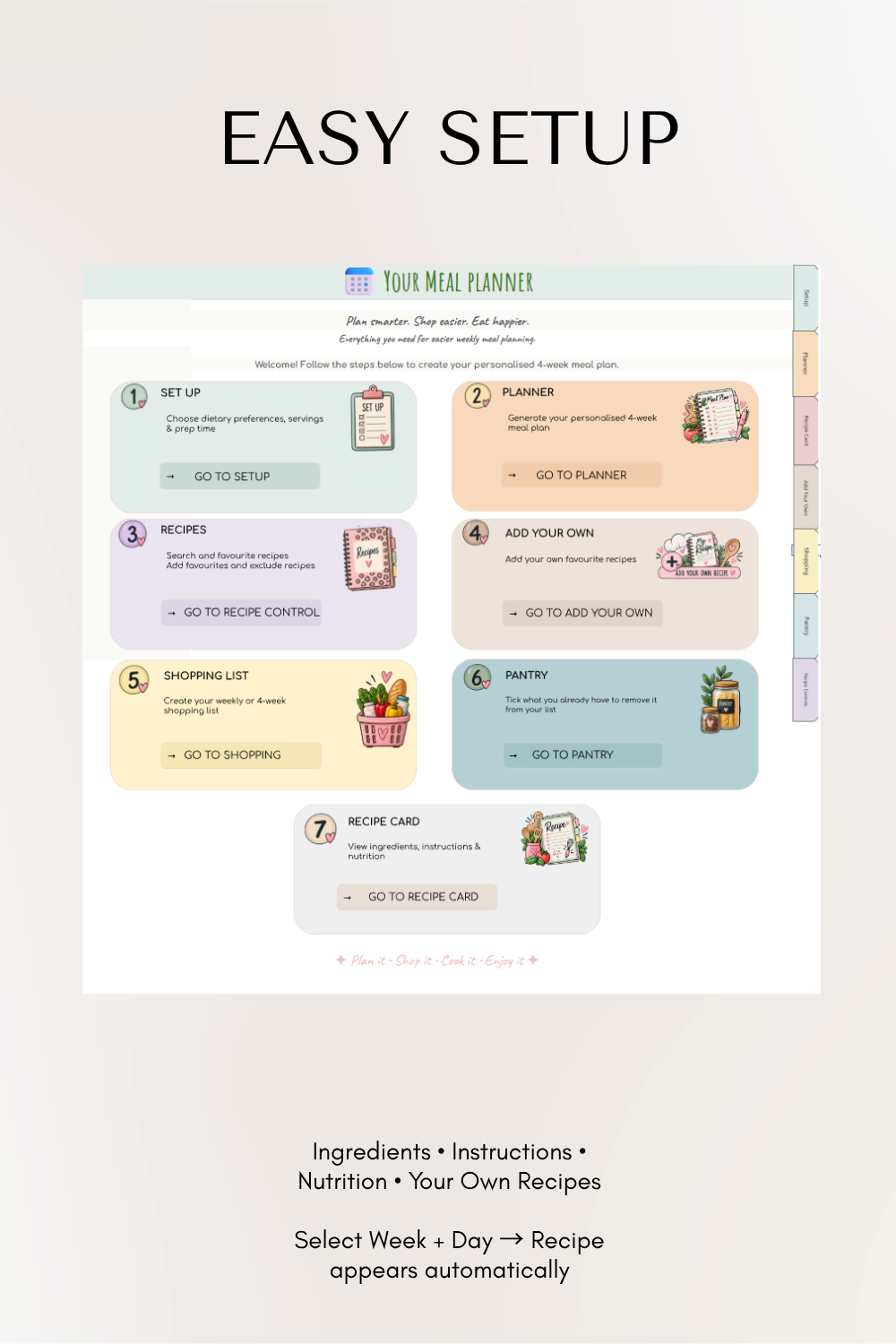 Automated Digital Meal Planner | Google Sheets Meal Planner, Recipe Planner, Shopping List & Pantry Tracker