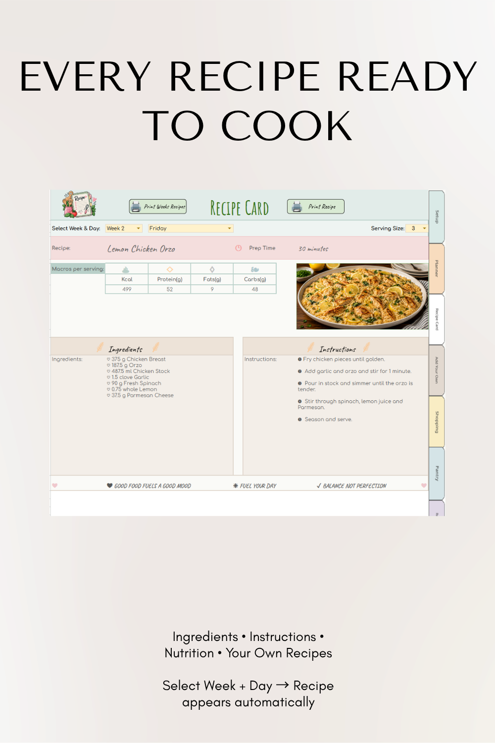 Automated Digital Meal Planner | Google Sheets Meal Planner, Recipe Planner, Shopping List & Pantry Tracker
