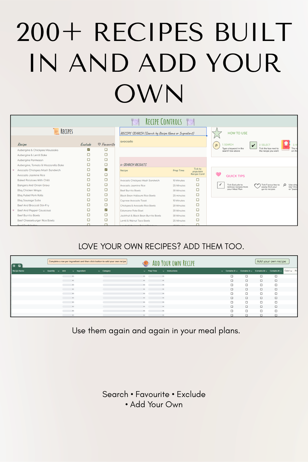 Automated Digital Meal Planner | Google Sheets Meal Planner, Recipe Planner, Shopping List & Pantry Tracker